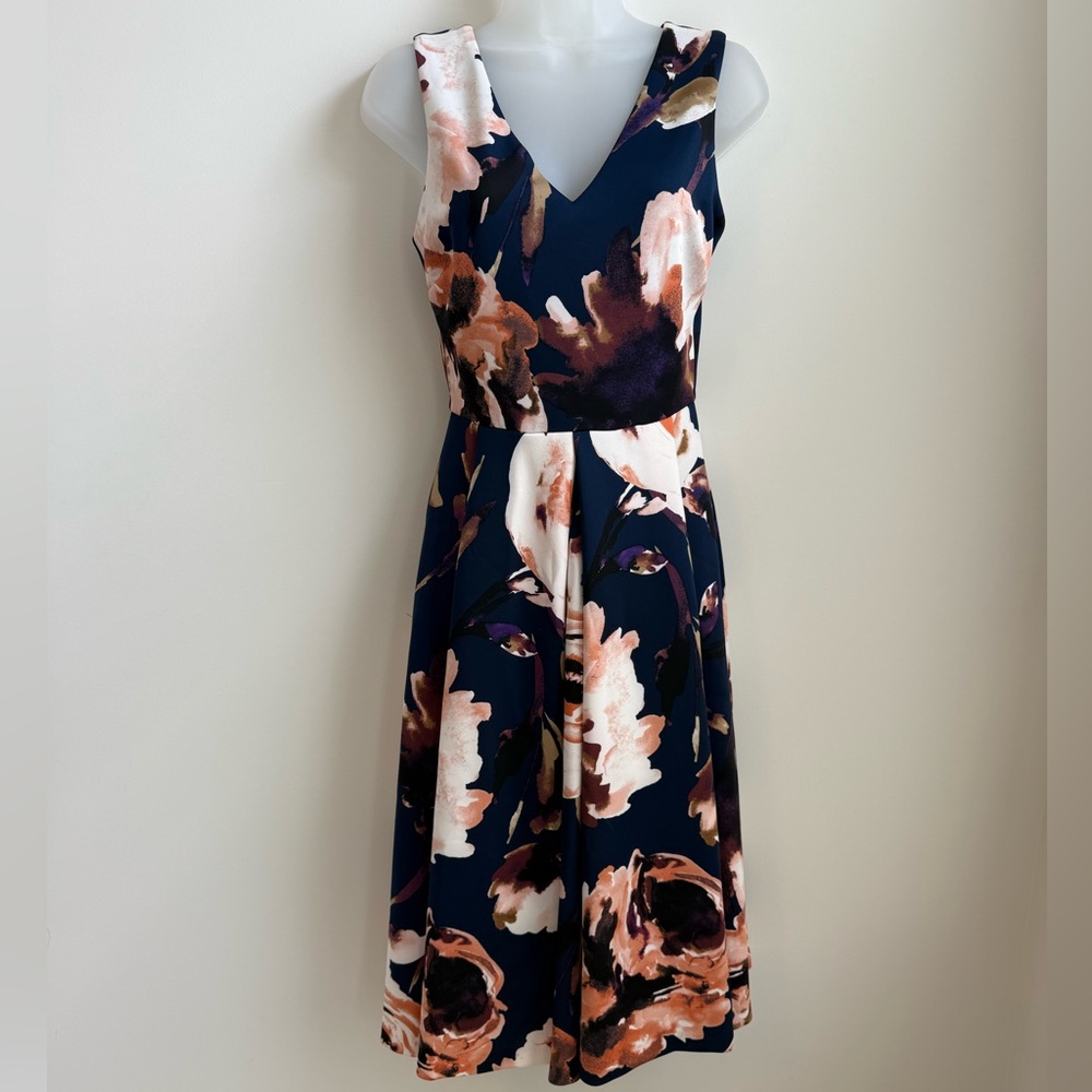 Bloomingdale’s Aqua Navy Floral Dress - Size Small